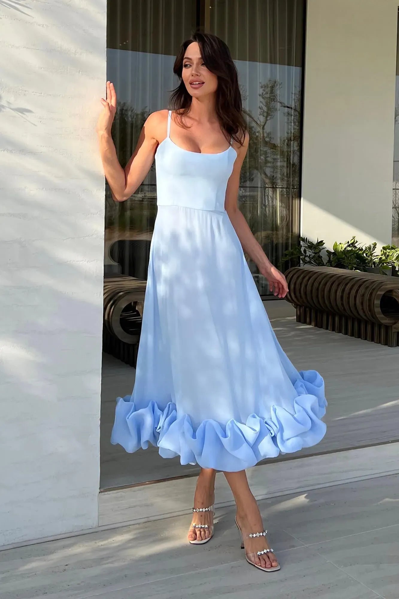 Women's Sleeveless Midi Wedding Guest Dress Fluid Silhouette Waist-Defining Lightweight Versatile – Heather - Lolly 