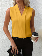 Women's Sleeveless Pleated V-Neck Blouse Elegant Flowing Work Casual Brunch Versatile Chic – Beatrice - Lolly 