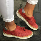 Women's Slip-On Loafers Breathable Perforated Casual Walking Flats with Tassel Detail - Lolly 