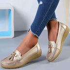 Women's Slip-On Low Moccasins Fringe Detail Lace-Free Casual Elegant Everyday Comfort – White - Lolly 