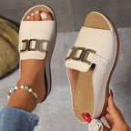 Women's Slip-On Slide Sandals Metal Buckle Flatform Casual Summer - Lolly 