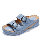 Women's Slip-On Wedge Sandals Double Buckle Strap Casual Summer Walking - Lolly 