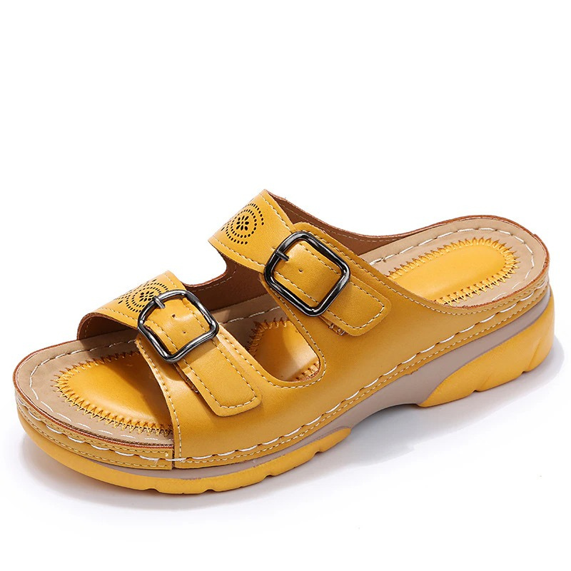 Women's Slip-On Wedge Sandals Double Buckle Strap Casual Summer Walking - Lolly 