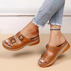 Women's Slip-On Wedge Sandals Double Buckle Strap Casual Summer Walking - Lolly 