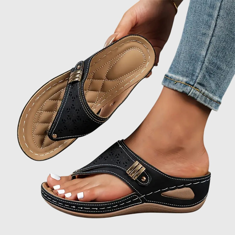 Women's Slip-On Wedge Sandals Flip-Flop Toe Ring Casual Summer Walking - Lolly 