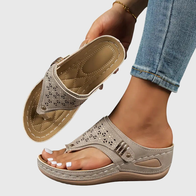 Women's Slip-On Wedge Sandals Flip-Flop Toe Ring Casual Summer Walking - Lolly 