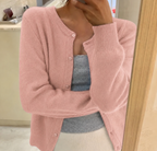 Women's Soft Knit Cardigan Button Front Round Neck Cropped Layer Casual Winter - Lolly 