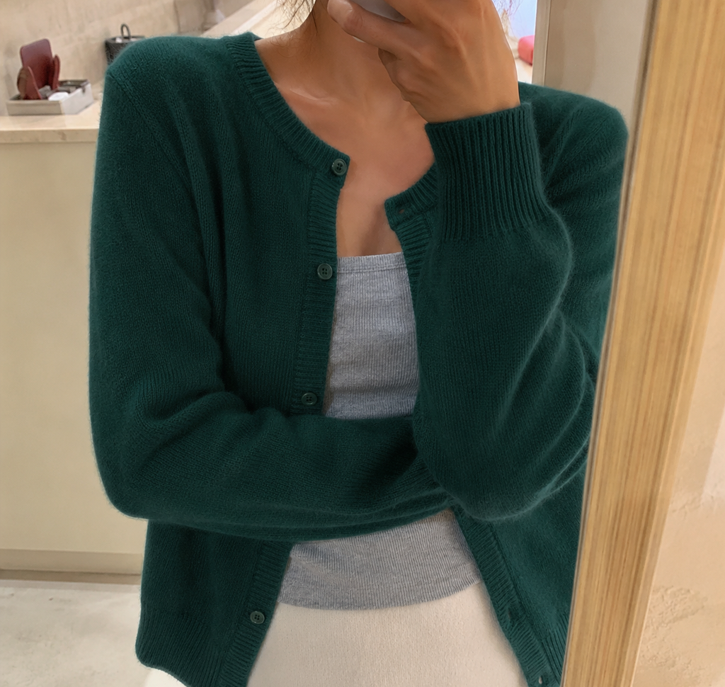 Women's Soft Knit Cardigan Button Front Round Neck Cropped Layer Casual Winter - Lolly 