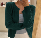Women's Soft Knit Cardigan Button Front Round Neck Cropped Layer Casual Winter - Lolly 