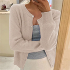 Women's Soft Knit Cardigan Button Front Round Neck Cropped Layer Casual Winter - Lolly 