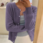 Women's Soft Knit Cardigan Button Front Round Neck Cropped Layer Casual Winter - Lolly 