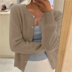 Women's Soft Knit Cardigan Button Front Round Neck Cropped Layer Casual Winter - Lolly 