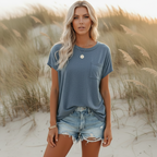 Women's Solid Casual Short Sleeve T-Shirt Crew Neck Pocket Tee Everyday Boho Beach Summer Relaxed Fit – Pin - Lolly 