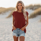 Women's Solid Casual Short Sleeve T-Shirt Crew Neck Pocket Tee Everyday Boho Beach Summer Relaxed Fit – Pin - Lolly 