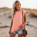 Women's Solid Casual Short Sleeve T-Shirt Crew Neck Pocket Tee Everyday Boho Beach Summer Relaxed Fit – Pin - Lolly 