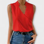 Women's Sophisticated Sleeveless V-Neck Top Breathable Lightweight Flattering Summer – Loretta - Lolly 