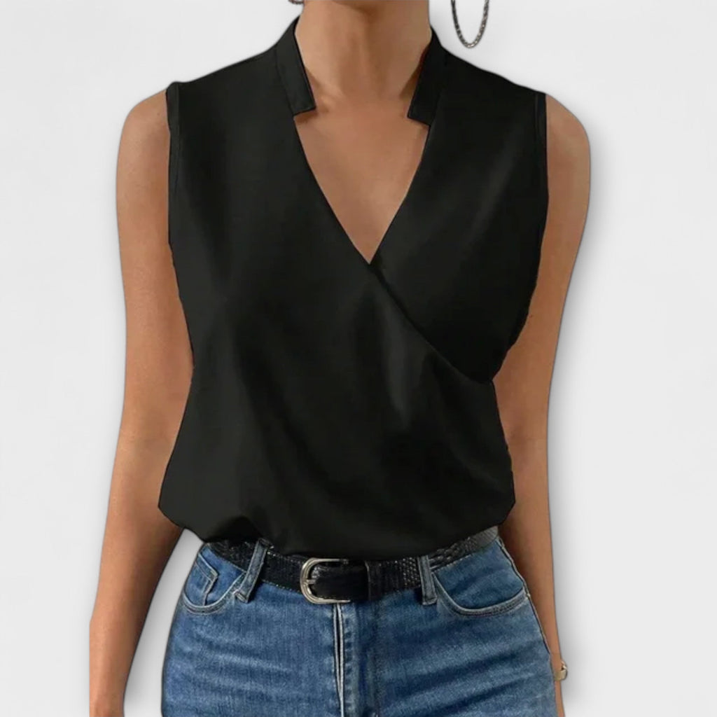 Women's Sophisticated Sleeveless V-Neck Top Breathable Lightweight Flattering Summer – Loretta - Lolly 