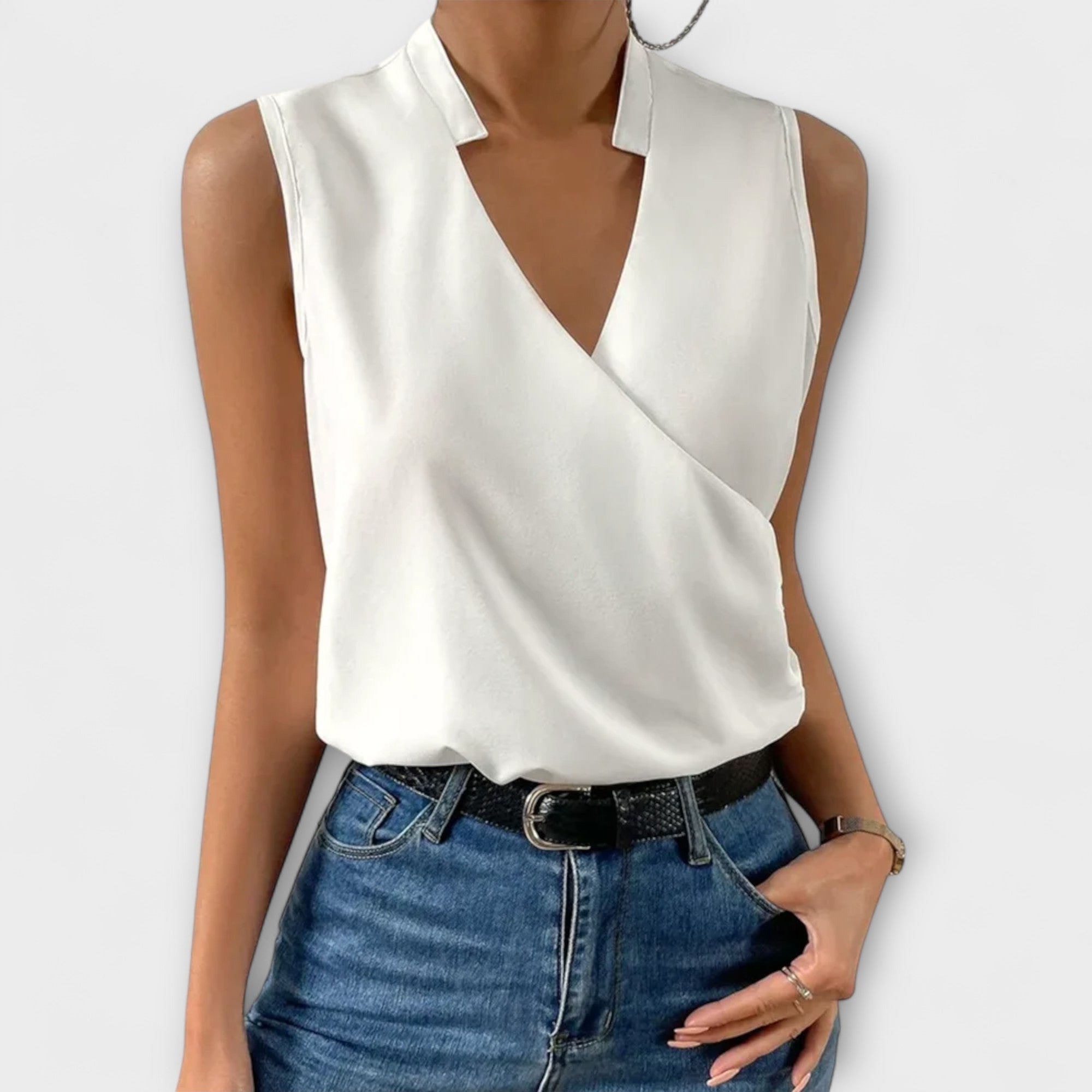 Women's Sophisticated Sleeveless V-Neck Top Breathable Lightweight Flattering Summer – Loretta - Lolly 