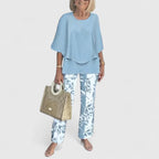 Women's Sophisticated Two-Piece Set Relaxed Blouse Wide-Leg Pants Casual Elegant Everyday – Martha - Lolly 