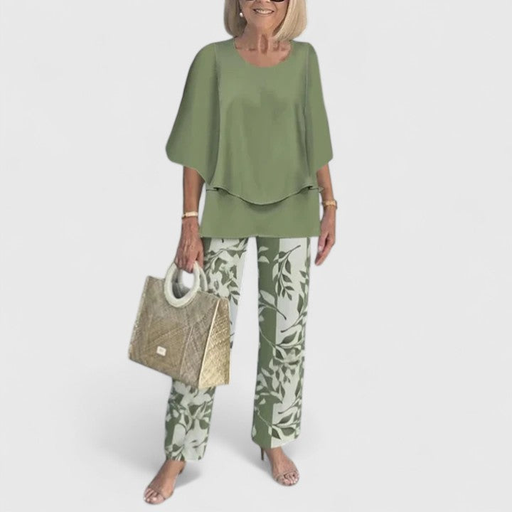 Women's Sophisticated Two-Piece Set Relaxed Blouse Wide-Leg Pants Casual Elegant Everyday – Martha - Lolly 