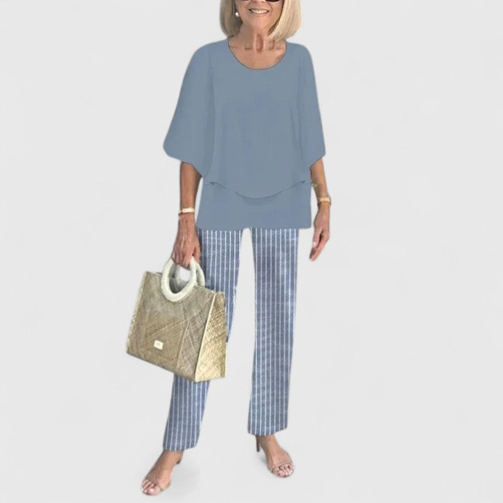 Women's Sophisticated Two-Piece Set Relaxed Blouse Wide-Leg Pants Casual Elegant Everyday – Martha - Lolly 