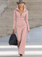 Women's Sporty V-Neck Zip Long Dress Long Sleeve Fitted Casual Formal Party Cowgirl Elegant - Lolly 
