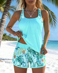 Women's Square Neck Loose Tankini Set Tropical Print Swim Shorts Beach Pool Vacation Resort Summer Sexy – Tropicana - Lolly 