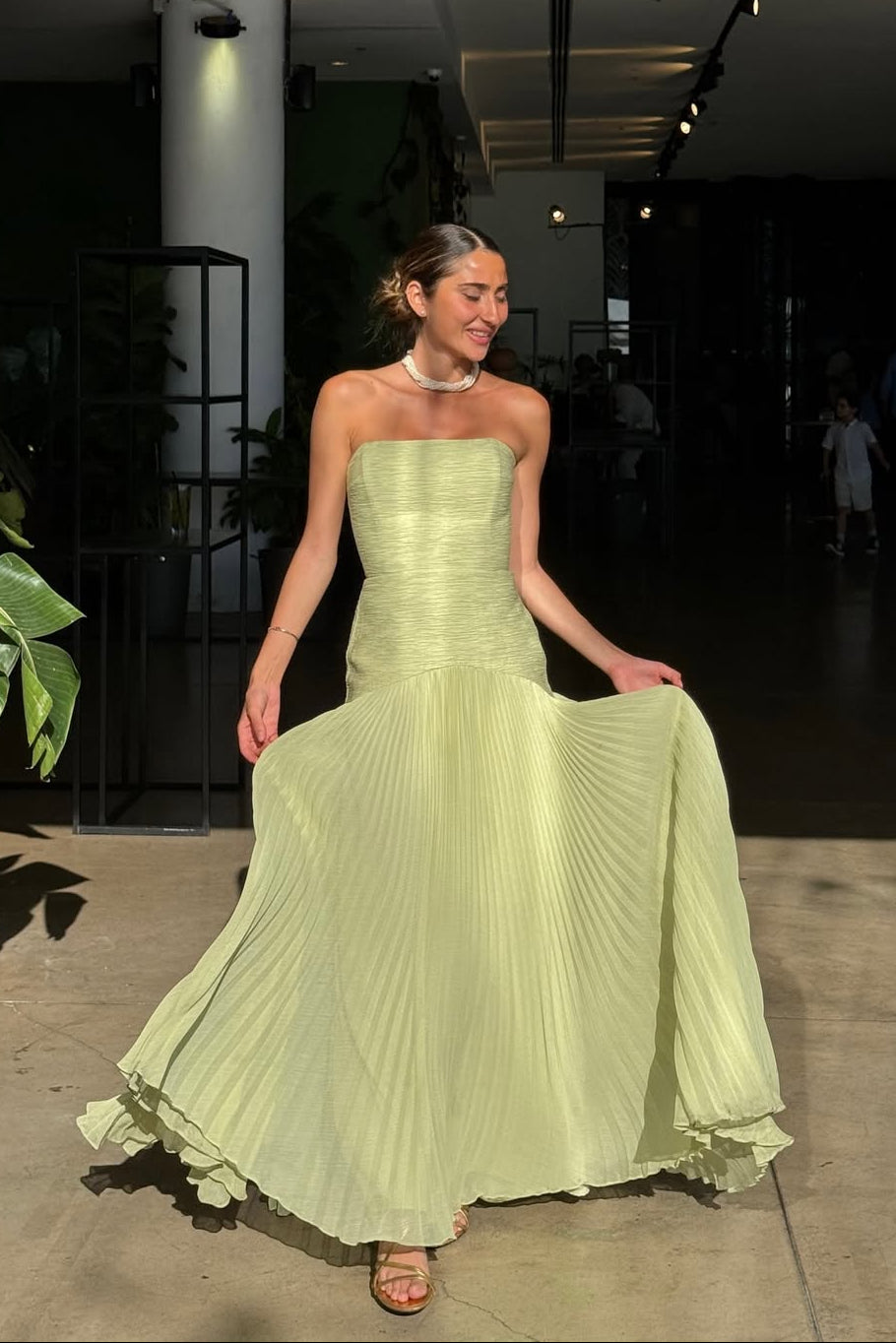 Women's Strapless Drop Waist Long Dress Formal Wedding Guest Garden Party Ceremony Gala Summer Evening – Skyla Sage Green - Lolly 