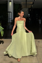 Women's Strapless Drop Waist Long Dress Formal Wedding Guest Garden Party Ceremony Gala Summer Evening – Skyla Sage Green - Lolly 