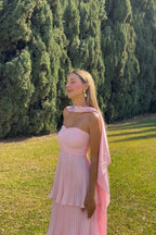 Women's Strapless Tiered Long Dress Formal Wedding Guest Garden Party Ceremony Gala Evening – Odessa Blush Pink - Lolly 