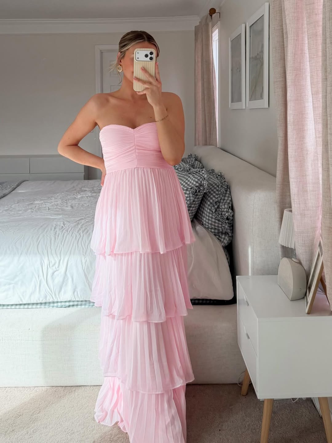 Women's Strapless Tiered Long Dress Formal Wedding Guest Garden Party Ceremony Gala Evening – Odessa Blush Pink - Lolly 