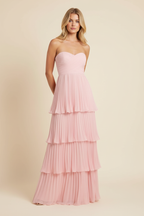 Women's Strapless Tiered Long Dress Formal Wedding Guest Garden Party Ceremony Gala Evening – Odessa Blush Pink - Lolly 