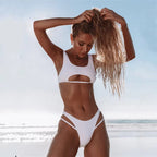 Women's Strappy Cut-Out Bikini Set Sports Bra High Waist Thong Boho Beach Summer – Multicolor - Lolly 