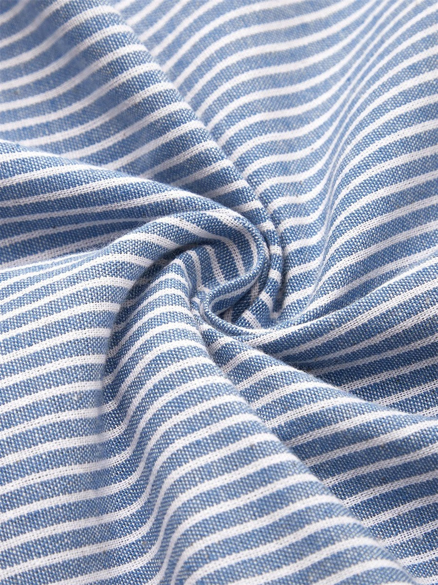 Women's Striped Button-Front Midi Dress Short Sleeve Round Neck Side Pockets A-Line Casual Summer Everyday Brunch Garden – Wanda - Lolly 