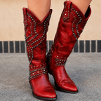 Women's Studded Cowboy Boots Block Heel Western Country Festival - Lolly 