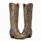 Women's Studded Cowboy Boots Block Heel Western Country Festival - Lolly 