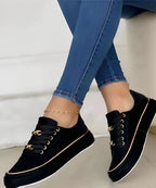 Women's Stylish Orthopedic Sneakers Shock-Absorbing Sole Lace-Up Gold Accents Casual – Alexya - Lolly 