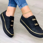 Women's Stylish Orthopedic Sneakers Shock-Absorbing Sole Lace-Up Gold Accents Casual – Alexya - Lolly 