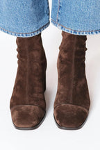 Women's Suede Block Heel Ankle Boots Square Toe Zip-Up Fall Winter - Lolly 