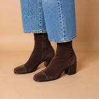 Women's Suede Block Heel Ankle Boots Square Toe Zip-Up Fall Winter - Lolly 
