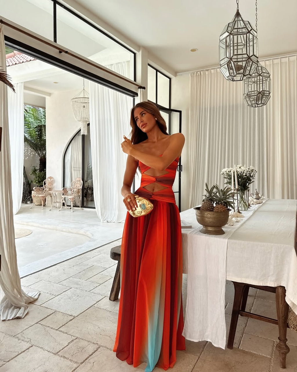 Women's Summer Party Dress Strapless Mesh Cutout Long Fluid A-Line Relaxed Elegant – Wren - Lolly 