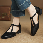 Women's T-Strap Mary Jane Flats Braided Leather Round Toe Buckle Work Casual Walking - Lolly 