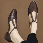 Women's T-Strap Mary Jane Flats Braided Leather Round Toe Buckle Work Casual Walking - Lolly 