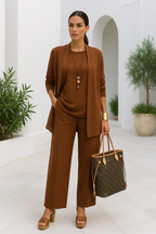 Women's Three-Piece Pant Set Tank Top Wide-Leg Pants Business Casual Elegant Versatile Chic - Lolly 