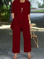 Women's Three-Piece Pant Set Tank Top Wide-Leg Pants Business Casual Elegant Versatile Chic - Lolly 