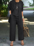 Women's Three-Piece Pant Set Tank Top Wide-Leg Pants Business Casual Elegant Versatile Chic - Lolly 