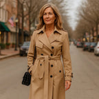 Women's Trench Coat Double-Breasted Belted with Plaid Lining - Lolly 