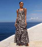 Women's Tribal Print One-Piece Swimsuit & Long Skirt Set Adjustable Straps Beach Vacation Pool Party Summer Resort – Black & White - Lolly 