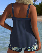Women's Two-Piece Ruched Tankini Set Backless Spaghetti Strap Floral Shorts Beach Pool Vacation Resort Summer – Marina - Lolly 