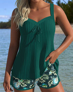 Women's Two-Piece Ruched Tankini Set Backless Spaghetti Strap Floral Shorts Beach Pool Vacation Resort Summer – Marina - Lolly 